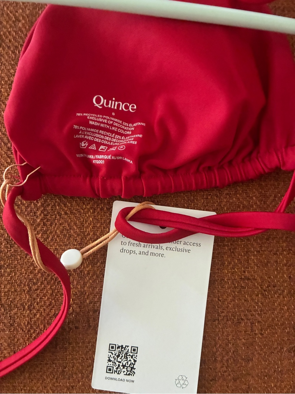 Quince Red Bandeau Swim Top with Adjustable Drawstring
